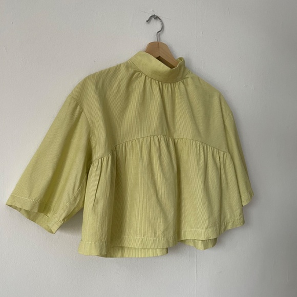 EVERLANE yellow/green short sleeve blouse - Picture 2 of 4